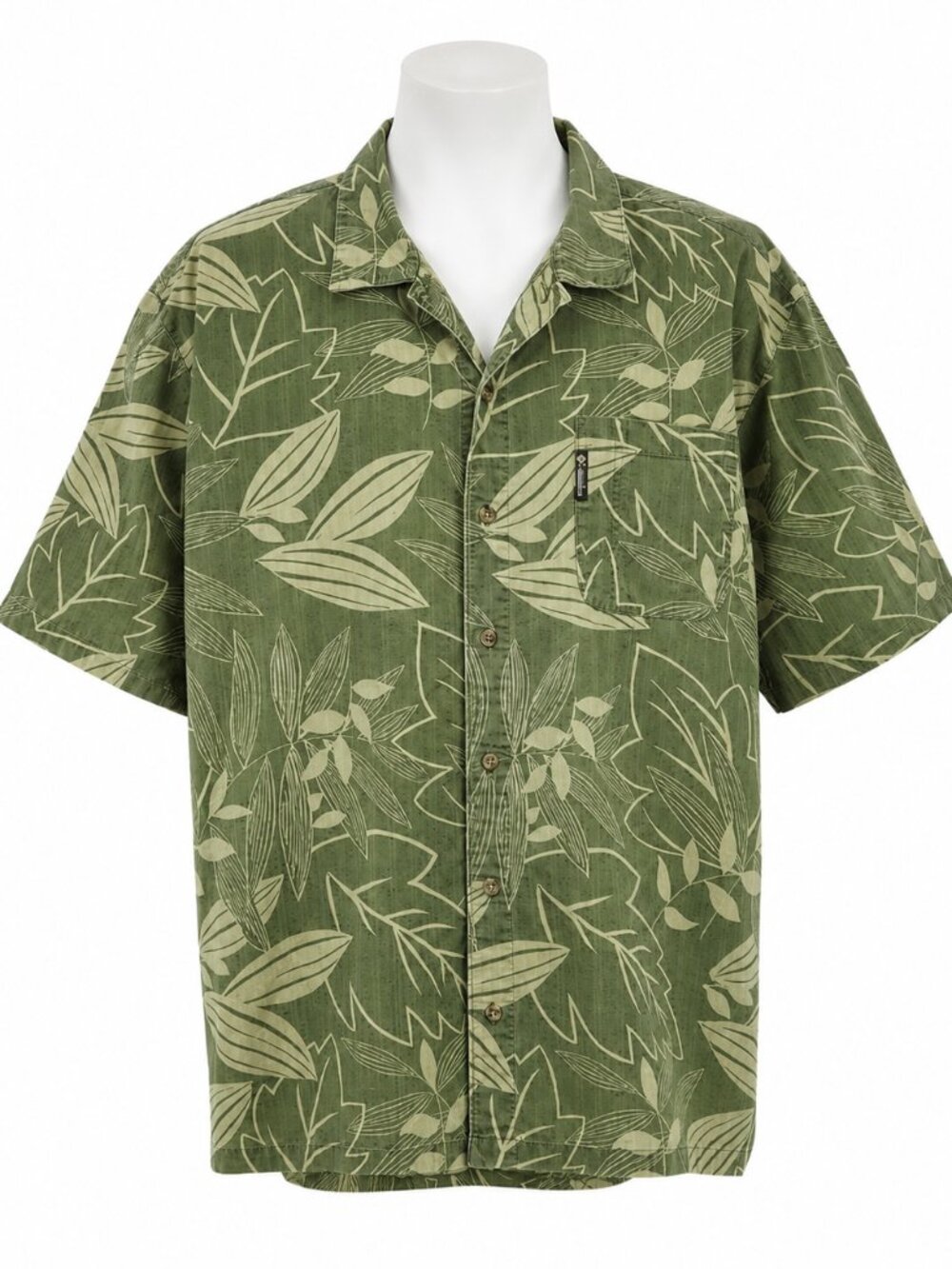 Columbia Men’s Size L Vintage-Style Cotton Green Leaf Print Short Sleeve Shirt